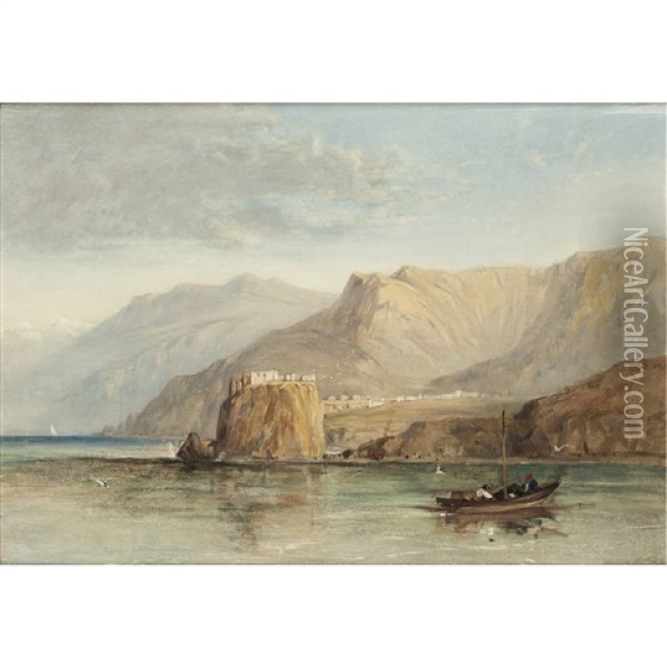The Rock Of Scilla From The Straits Of Messina Oil Painting - William James Mueller