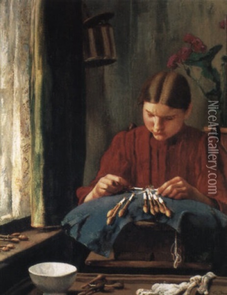 La Jeune Dentelliere Oil Painting - Leon Frederic