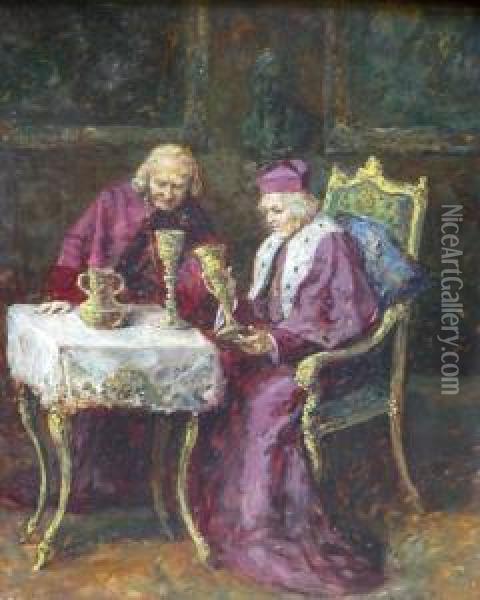 Kardinalen Met Kelken In Een Interieur. Oil Painting - Louis Van Hoorde