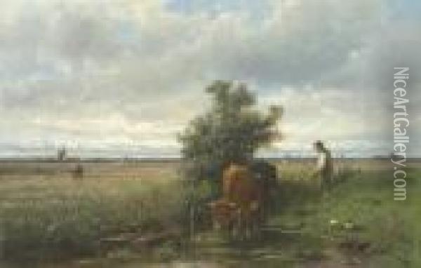 Cattle Watering Oil Painting - Anton Mauve
