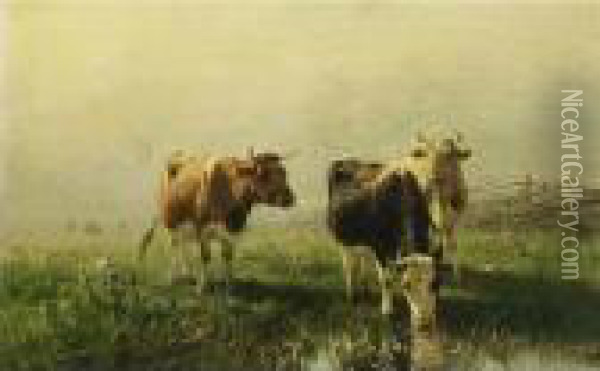 Cows In A Meadow Oil Painting - Anton Mauve