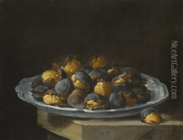 Still Life With Roasted Chestnuts On A Plate Oil Painting - Giacomo Ceruti