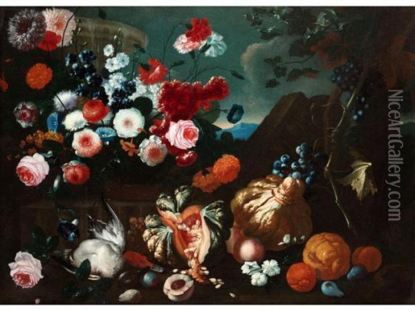 Grosses Blumen-, Fruchte- Und Jagdstilleben Oil Painting - Frans Werner Von Tamm