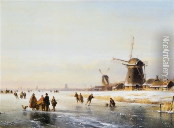 Winterlandschap Met Rechts Een Molen Oil Painting - Lodewijk Johannes Kleijn