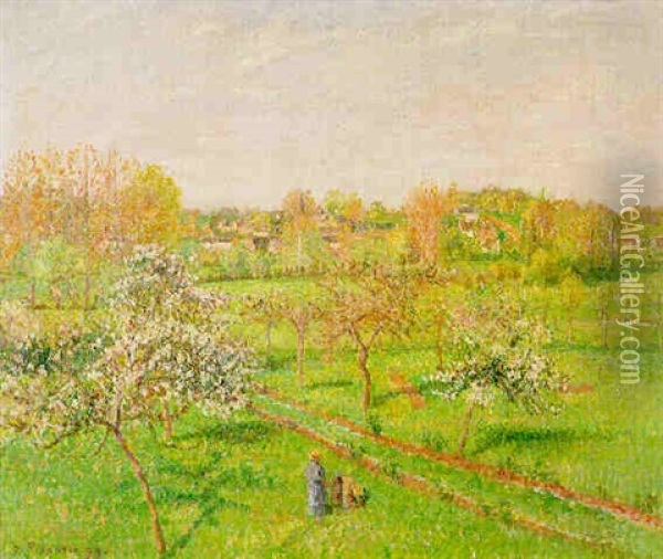 Matin, Pommiers En Fleurs A Eragny Oil Painting - Camille Pissarro