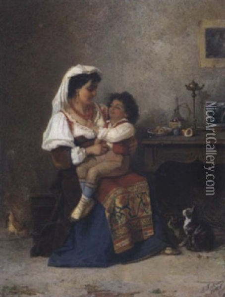 Familienidylle Oil Painting - Alexander (Aleksandr) Antonovich Rizzoni