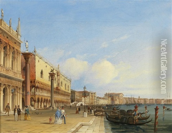 Riva Degli Schiavoni, Venice Oil Painting - Carlo Grubacs