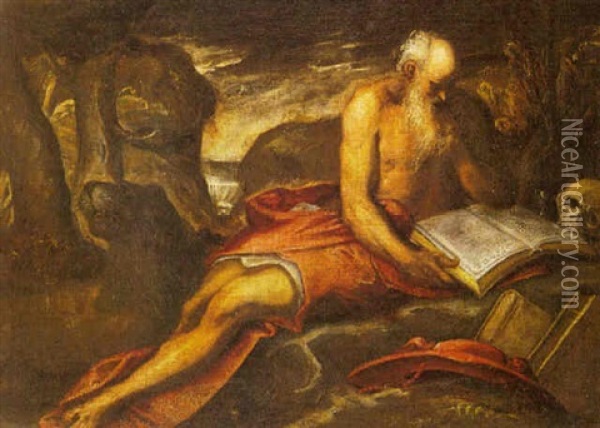 San Girolamo In Meditazione Oil Painting - Jacopo Palma il Giovane