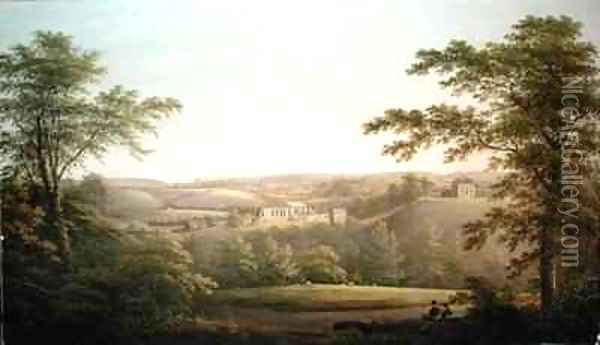 Easby Hall and Easby Abbey with Richmond Yorkshire in the Background Oil Painting - George Cuitt