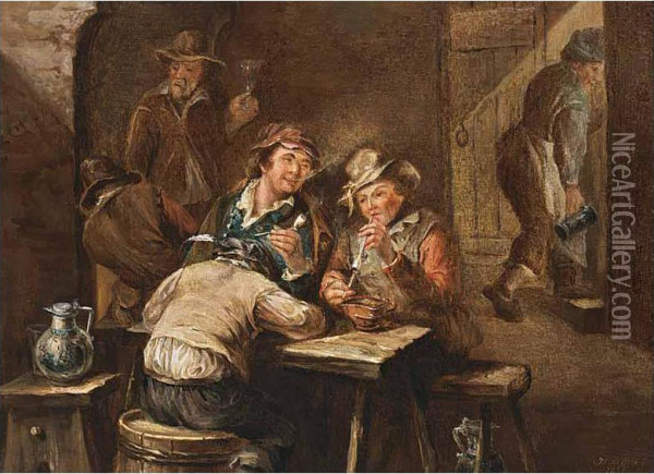 A Tavern Interior With Figures Smoking Oil Painting - Jan Hendrick van Grootvelt