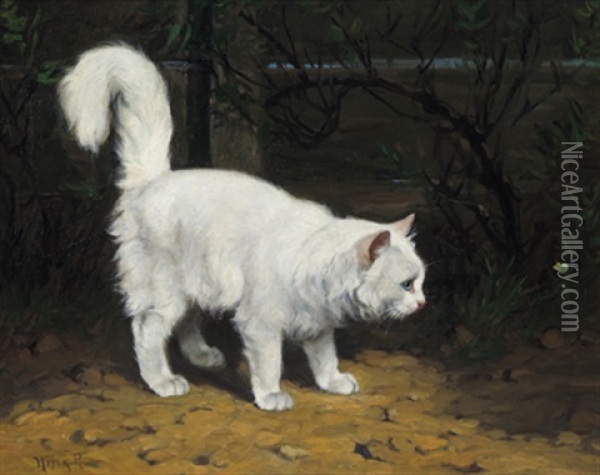Weise Katze Und Ein Schmetterling Oil Painting - Arthur Heyer