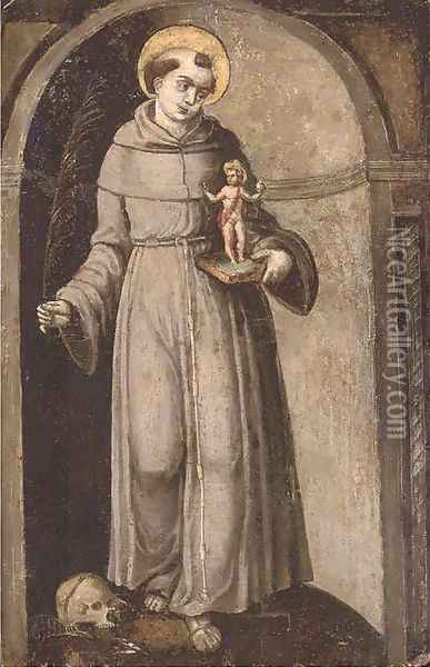 Saint Francis standing in a trompe l'oeil niche Oil Painting - Italian School