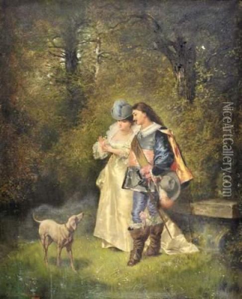 Couple Au Chien Oil Painting - Theodore Levigne