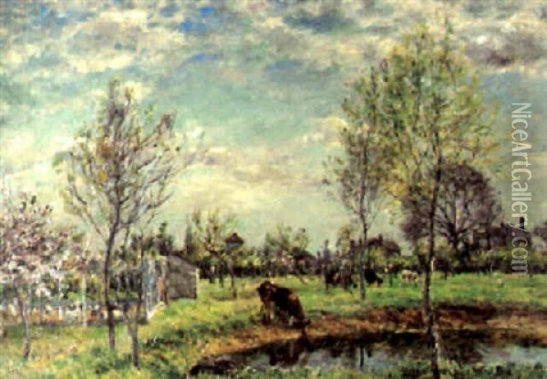 Landscape With Cattle Oil Painting - Mark William Fisher