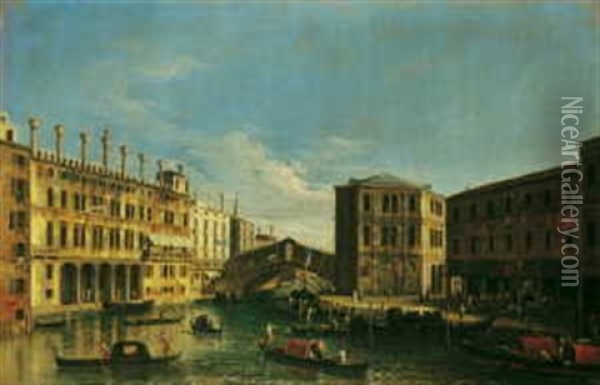 Venezianische Vedute Mit Der Von Norden Gesehenen Rialtobrucke Oil Painting - Michele Marieschi