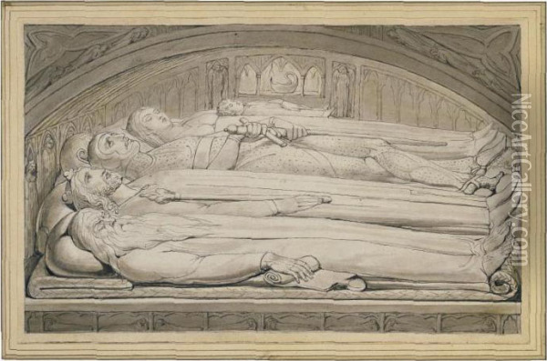 The Counseller, King, Warrior, 
Mother & Child, In The Tomb (the Counsellor, King, Warrior, Mother 
& Child) Oil Painting - William Blake