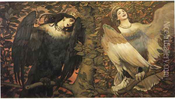 Sirin and Alkonost: Birds of Joy and Sorrow. 1896 Oil Painting - Viktor Vasnetsov