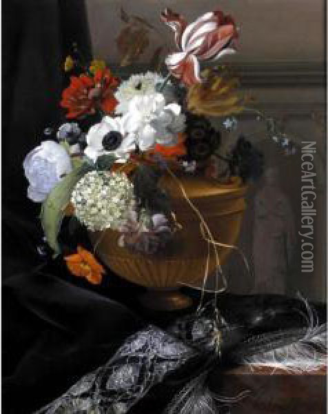 Still Life Of An Urn Of Flowers Oil Painting - Arthur Chaplin