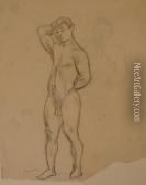 Nu D'homme / Homme Dessinant (recto Verso) Oil Painting - Jules Pascin