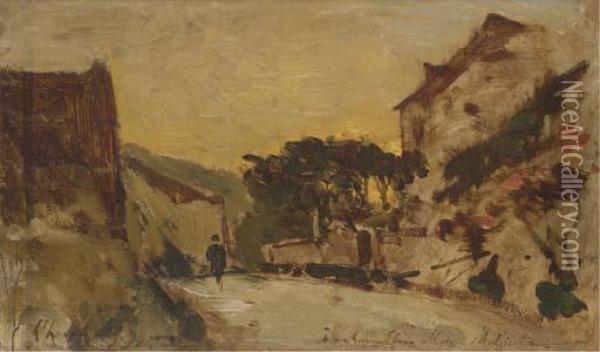L'entree Du Village Oil Painting - Henri-Joseph Harpignies