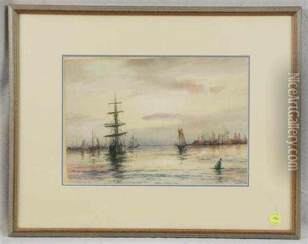 Sailing Ships In Boston Harbor Oil Painting - Charles Russell Loomis