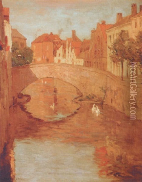 Canal In Bruges Oil Painting - Charles Warren Eaton