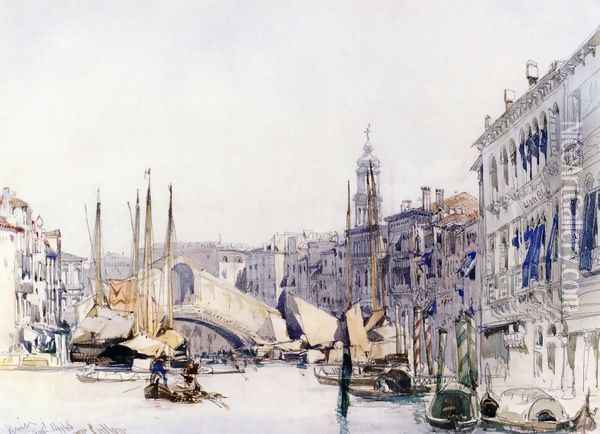 The Grand Canal, Venice, Looking towards The Rialto Bridge Oil Painting - William Callow