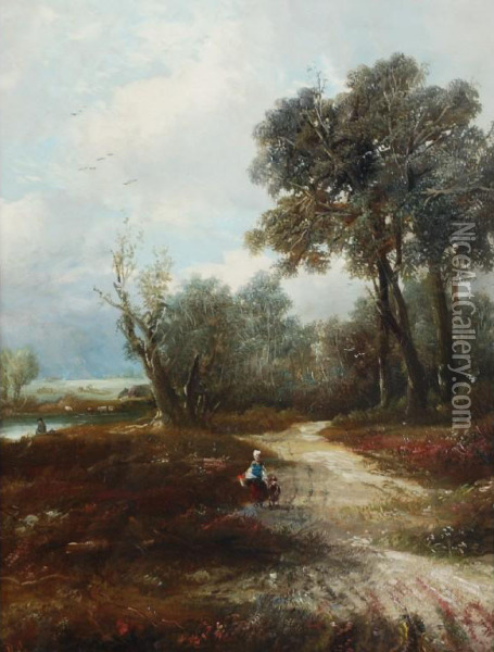 Figures On A Country Path Oil Painting - Harry Goodwin