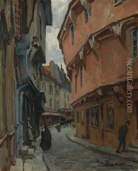 A View Of A French Street Oil Painting - Jules Eugene Pages
