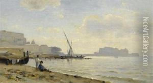 Coastal Area Near Naples Oil Painting - Auguste Louis Veillon