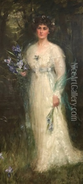 The Iris Garden, The Artist's Wife, Mrs Goldsborough Anderson Oil Painting - Charles Goldsborough Anderson