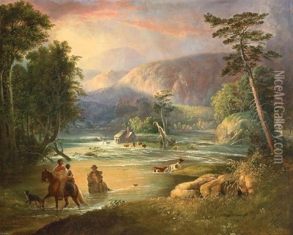 Family Abandoning Home In Flood Oil Painting - Alvan Fisher