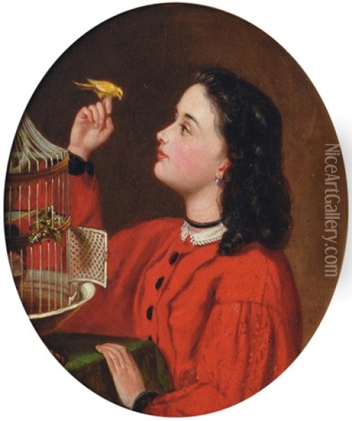 Young Girl With Songbird Oil Painting - Carl Dietrich