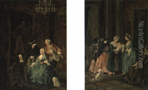 Artist Painting Seated Lady In An Interior Oil Painting - Pietro Longhi