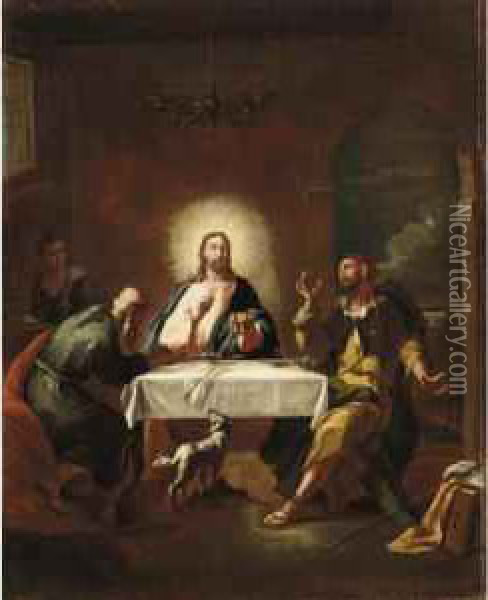 Cena In Emmaus Oil Painting - Giovanni Battista Pittoni the younger