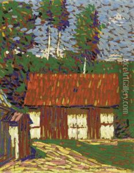 The Red Roof Oil Painting - Arthur Segal