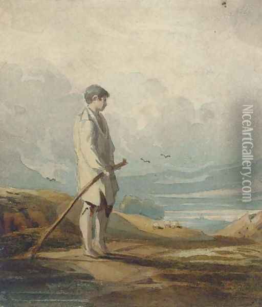 A shepherd boy lost in thought Oil Painting - John Varley