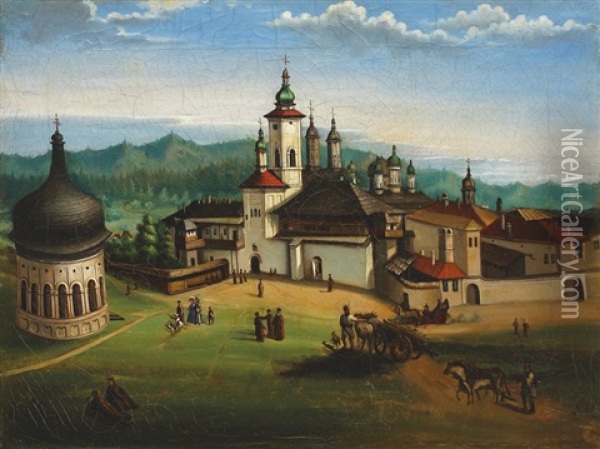 View Towards The Neamt Monastery Oil Painting - Gheorghe Siller