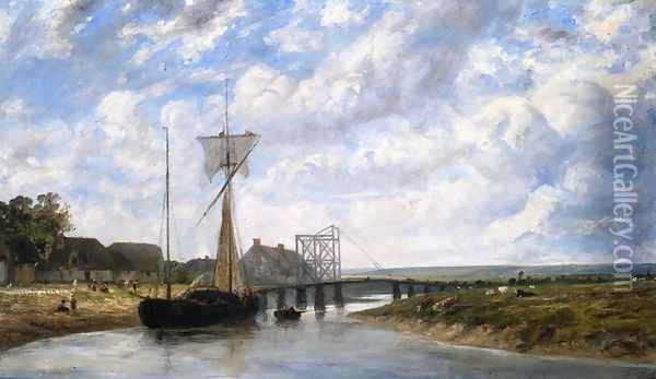 A Bridge over the Touques near Trouville Oil Painting - Paul Huet