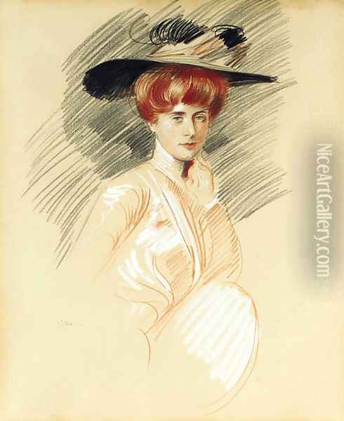 Femme elegante au chapeau Oil Painting - Paul Cesar Helleu