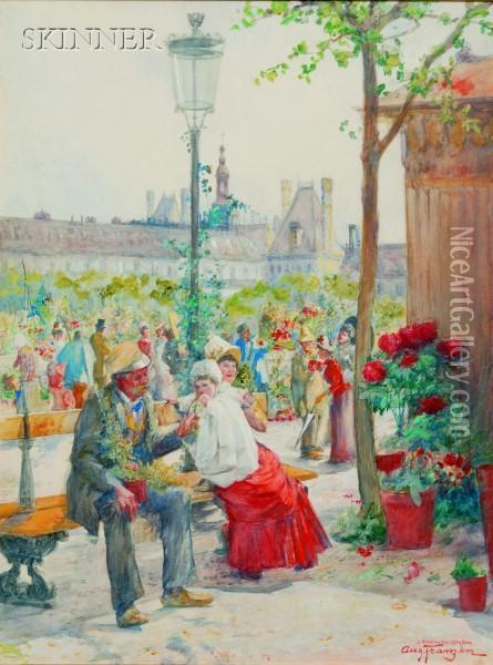 Le Marche Au Fleurs De Notre Dame Oil Painting - August Franzen