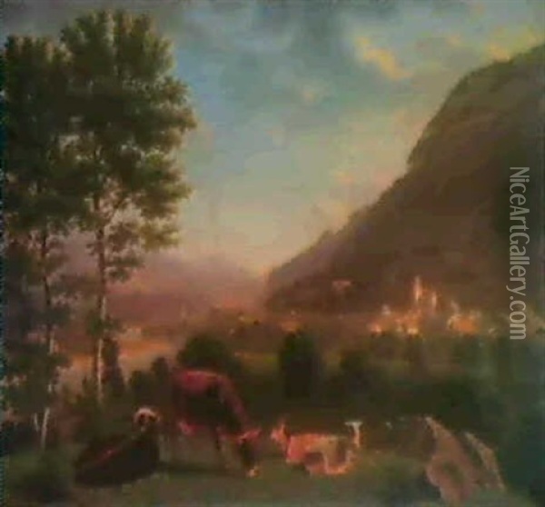 Im Arvetal (haute-savoie) Oil Painting - Johann Jakob Biedermann