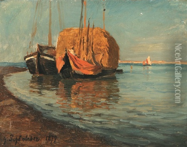 Ankernde Boote Oil Painting - Gustav Schoenleber