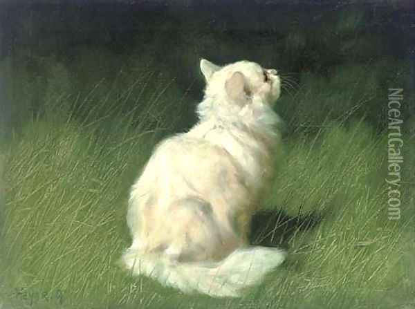 A Persian cat in a garden Oil Painting - Arthur Heyer