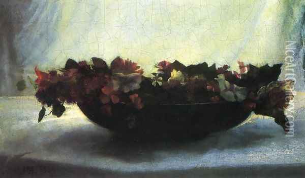 Bowl Of Flowers Oil Painting - John La Farge