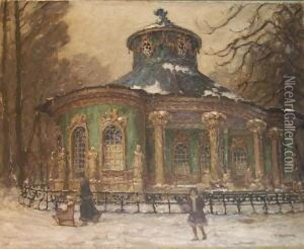 Teehauschen Im Park Von Sanssouci. Unten Rechts Signiert W. Blanke Oil Painting - Wilhelm Blanke