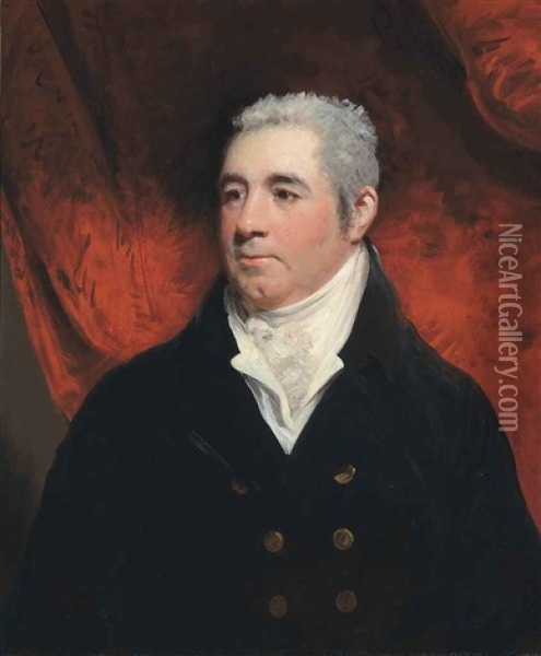 Portrait Of A Gentleman, Half-length, In A Black Coat And White Cravat Oil Painting - Sir John Hoppner