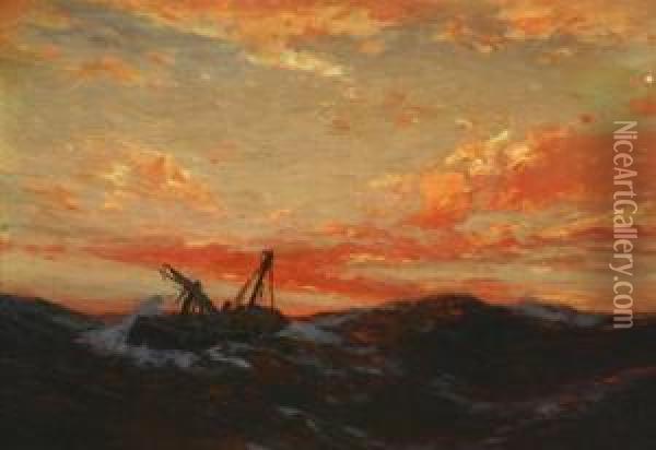 Stormy Seas At Sunset Oil Painting - Hans Von Bartels