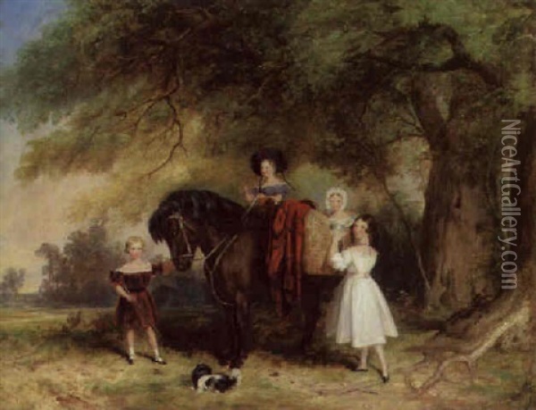 Children Riding A Pony Oil Painting - Alfred Edward Chalon
