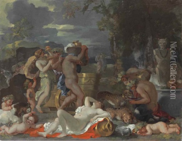 Bacchus And Ariadne On The Island Of Naxos Oil Painting - Sebastien Bourdon